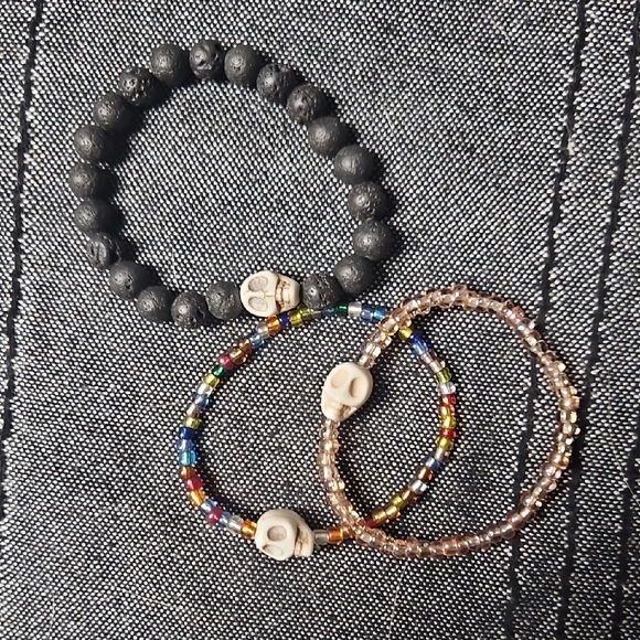Skull Charm Bracelet Set - Black, Multicolor, Gold - Picture 1 of 1